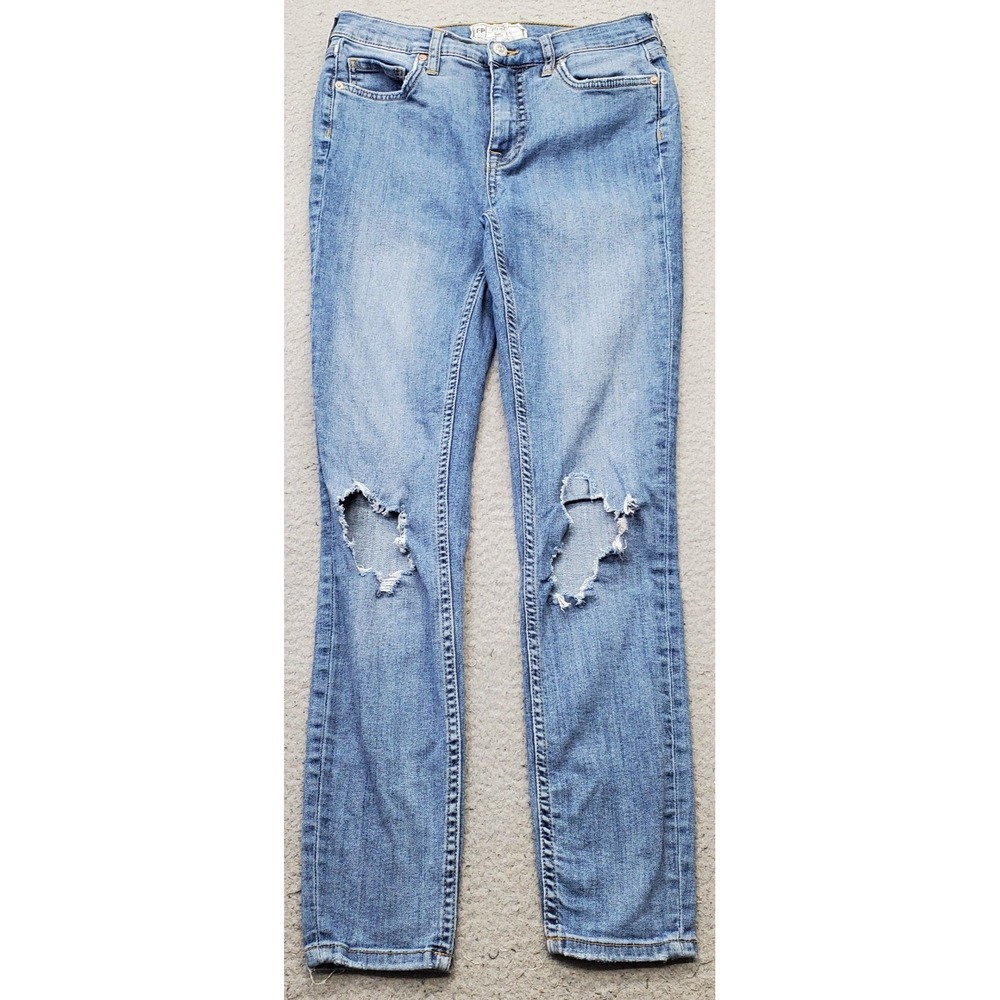 Free People Skinny Jeans Womens 26 Blue Denim Distressed Ripped Streetwear Y2K